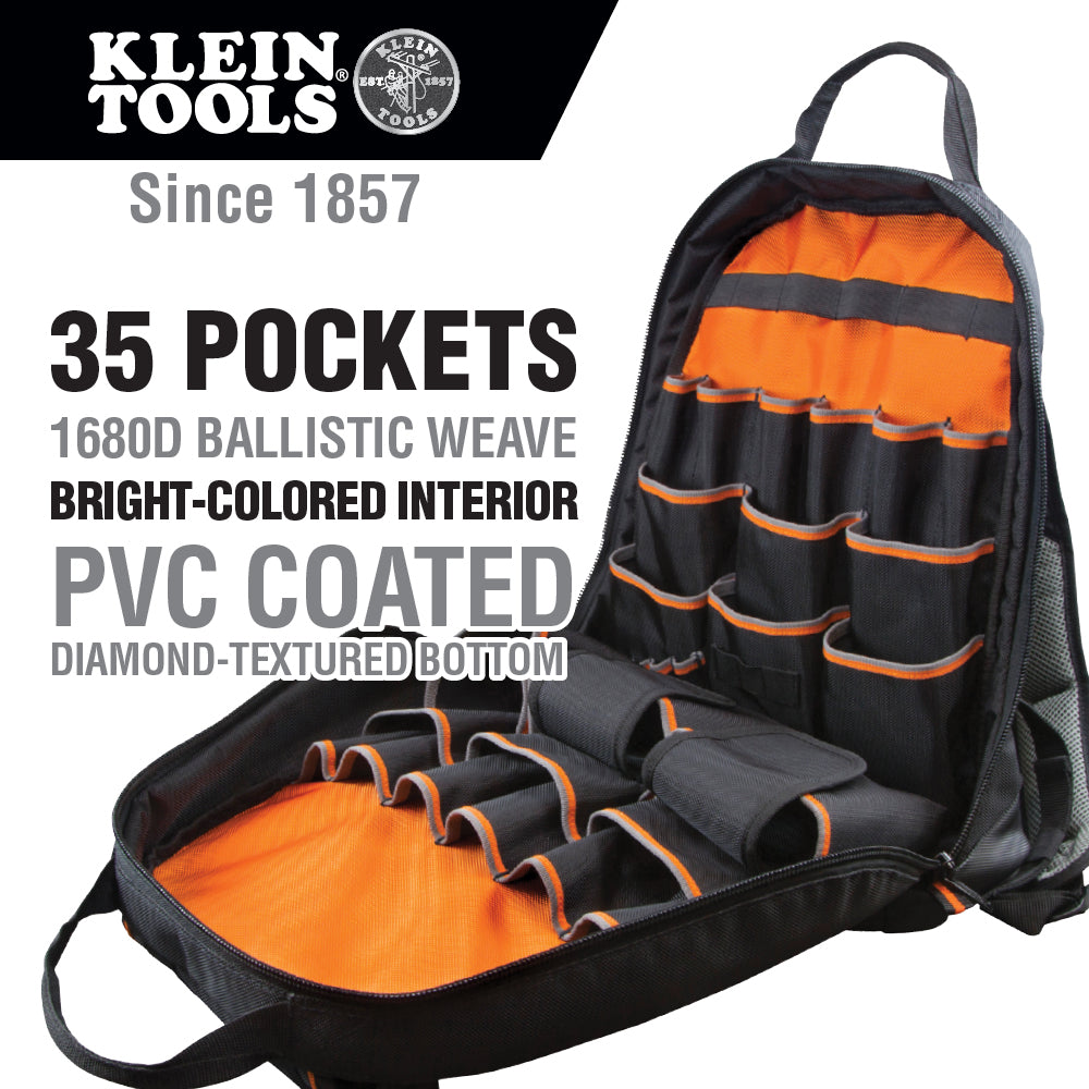Backpack, Electrician Tool Bag, 35 Pockets for Hand Tools and Gear