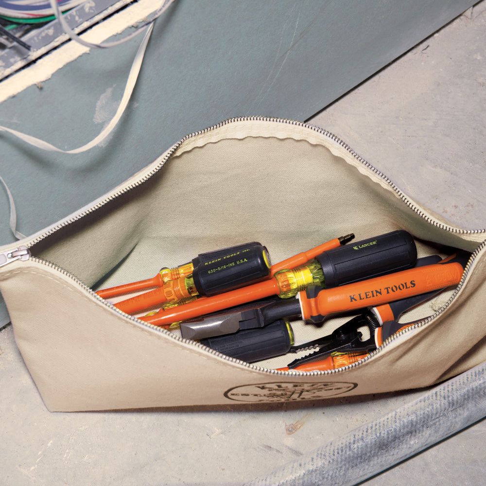 Canvas Zipper Pouch, 16-Inch Tool Bag Storage Organizer, Natural