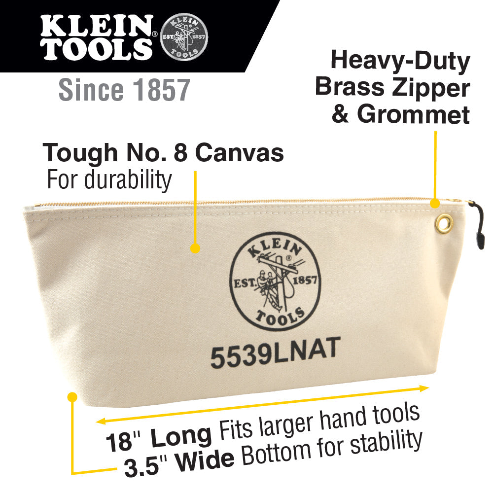 Canvas Zipper Pouch, 16-Inch Tool Bag Storage Organizer, Natural