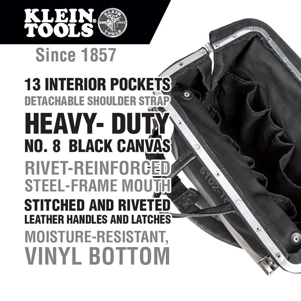 Deluxe Black Canvas Tool Bag, 16-Inch